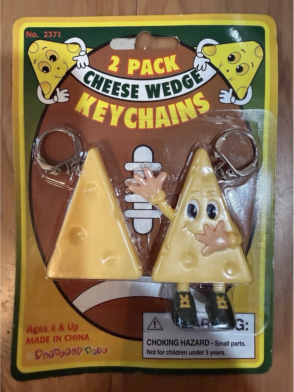 Vintage - 2 Pack Cheese Wedge Keychains By Polyfect Toys Co. (New & Sealed)
